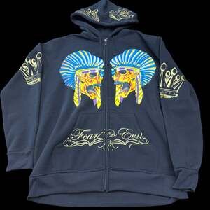 Vintage Y2k Ed Hardy Fear No Evil Skull Zip Hoodie
